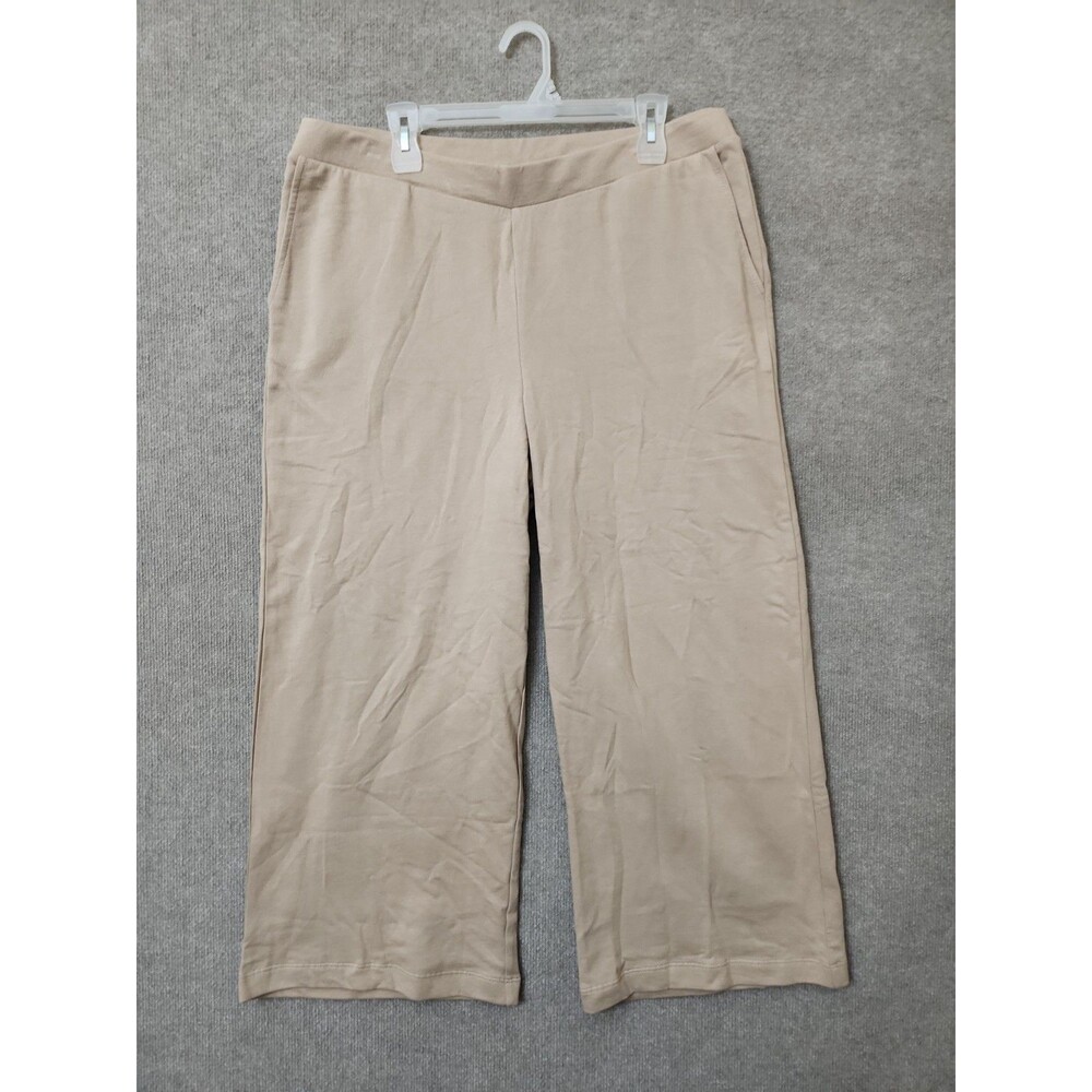 Pure J Jill French Terry Wide Leg Crop Pants Womens L Mink Beige Organic NEW